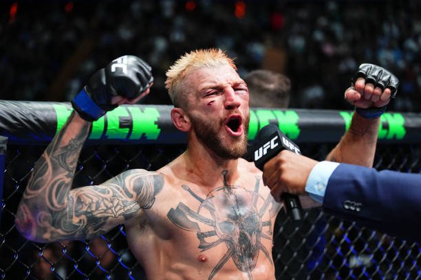 Dan Hooker of New Zealand reacts after his victory against Mateusz Gamrot of Poland in a lightweight fight during the UFC 305 event at RAC Arena on August 18, 2024 in Perth, Australia.